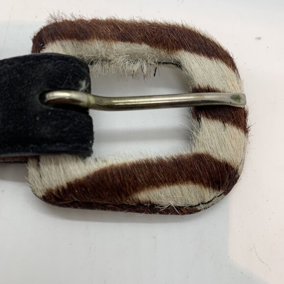 vtg Amiee Lynn suede belt Size M Black W Pony-style calfskin Zebra Print Buckle - Picture 3 of 6